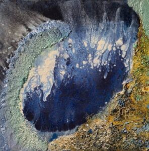 Werk von Katrin Rindelhard mit Blau-, Grün- und Gelb-Tönen